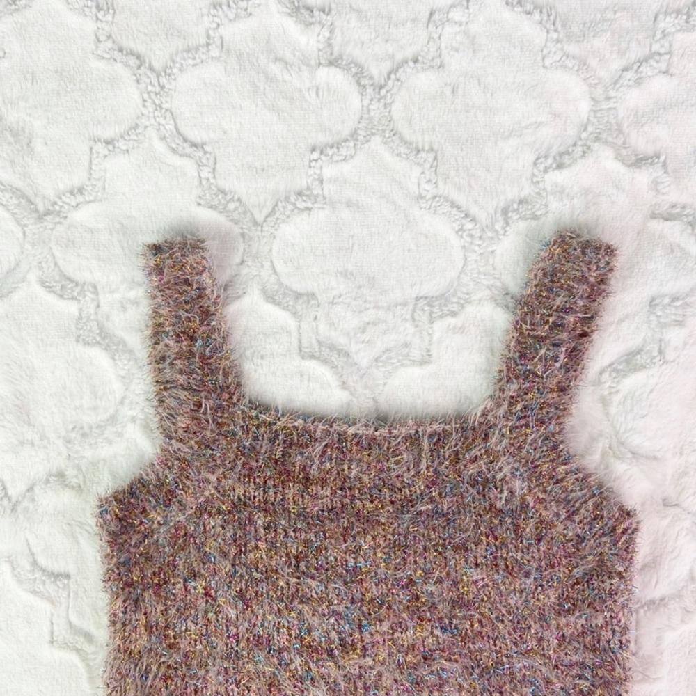 Forever 21 Pink Fuzzy Eyelash Knit Cropped Tank Top Medium - Picture 2 of 6